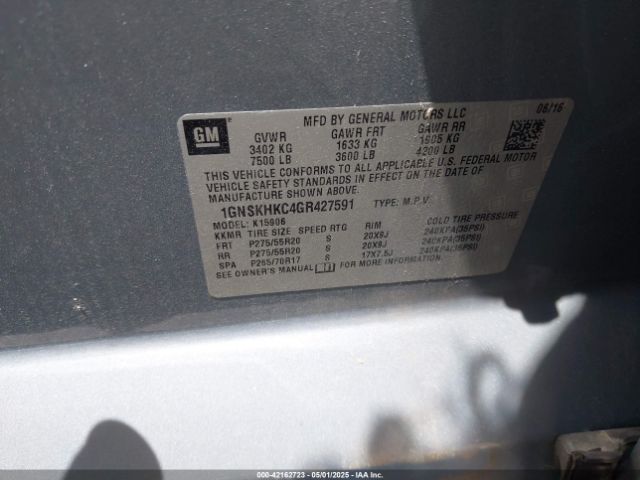 1GNSKHKC4GR427591 Chevrolet Suburban Lt