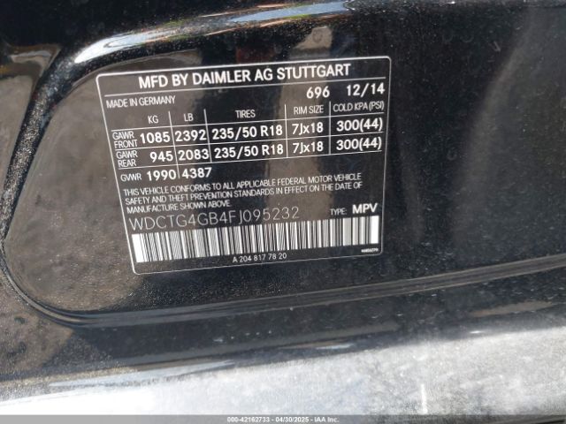WDCTG4GB4FJ095232 Mercedes-Benz Gla 250 4matic