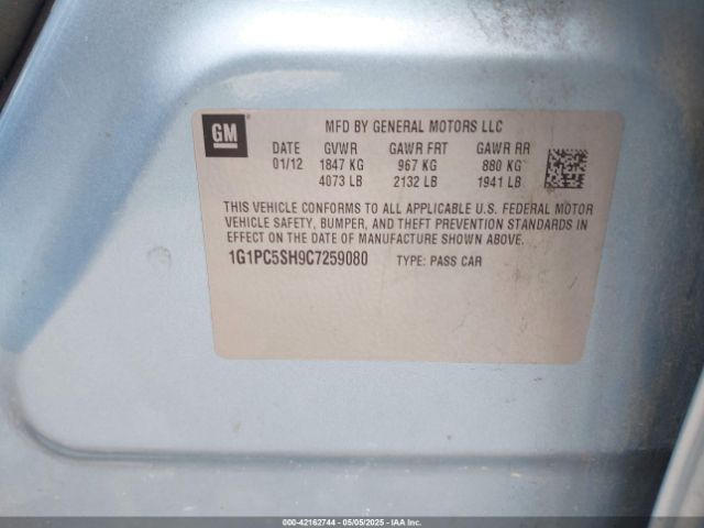 2012 CHEVROLET CRUZE 1G1PC5SH9C7259080 Photo 8