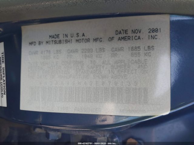 2002 MITSUBISHI GALANT 4A3AA46H42E070139 Photo 8