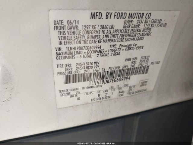 1LNHL9DK7EG609994 Lincoln MKS