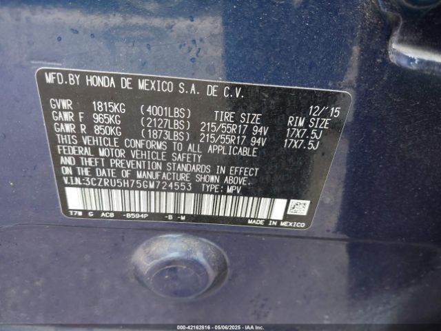 2016 HONDA HR-V 3CZRU5H75GM724553 Photo 8