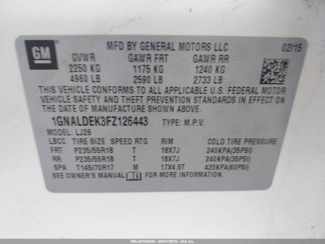 1GNALDEK3FZ126443 Chevrolet Equinox Ltz