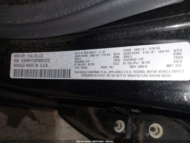 1C6RRFFG3PN591272 RAM 1500 Big Horn  4x4 5'7 Box