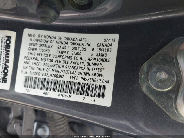 2HGFC1E52JH708387 Honda l15b7