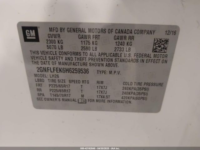 2GNFLFEK6H6259536 Chevrolet EQUINOX LT