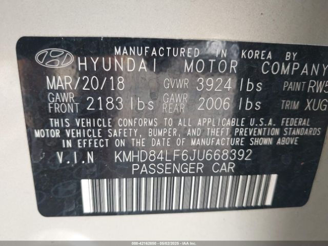 KMHD84LF6JU668392 Hyundai Elantra Value Edition