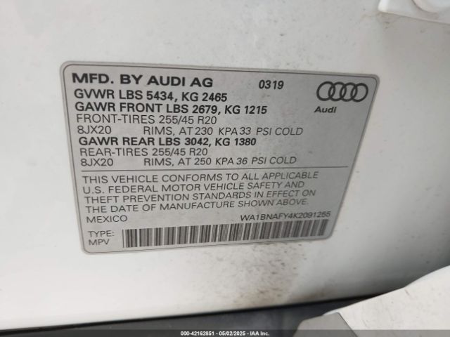 WA1BNAFY4K2091255 Audi 2019