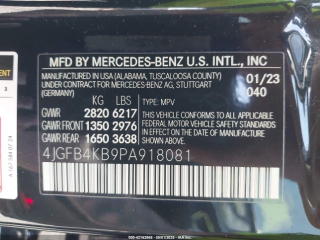 4JGFB4KB9PA918081 Mercedes-Benz Gle 350 4matic