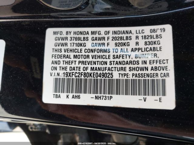 19XFC2F80KE049025 Honda Civic Sport