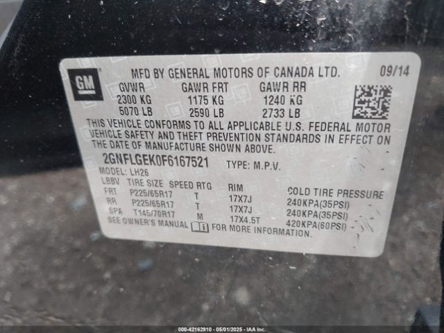 2GNFLGEK0F6167521 Chevrolet Equinox 2lt