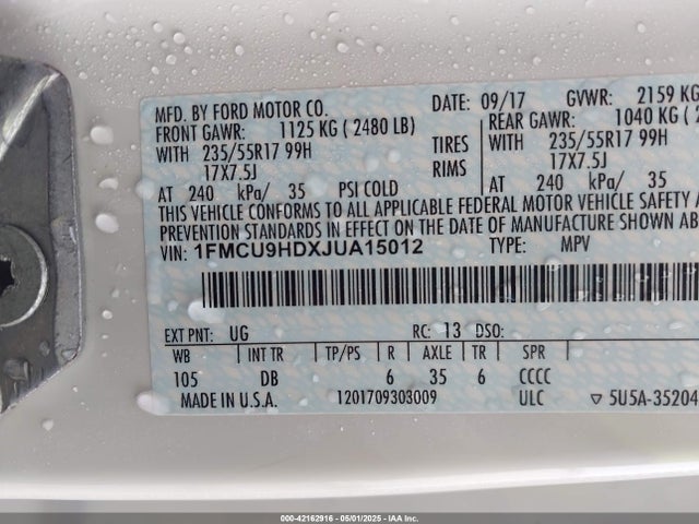 1FMCU9HDXJUA15012 Ford ESCAPE SEL