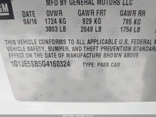 1G1JE5SB5G4160324 Chevrolet Sonic Ltz Auto
