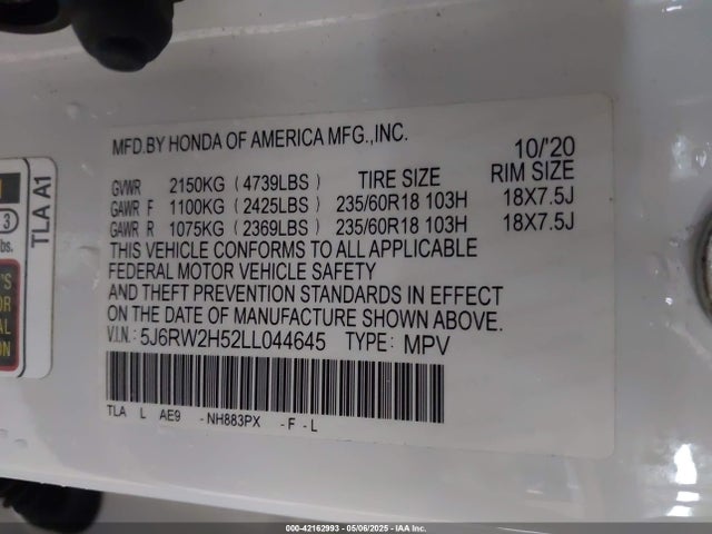 Honda Cr-v Awd Ex 2020 5J6RW2H52LL044645 Image 9
