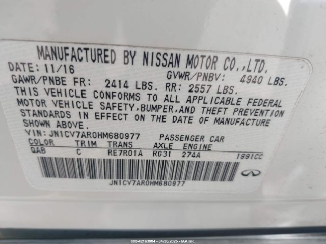 JN1CV7AR0HM680977 Infiniti Q50 2.0t Premium