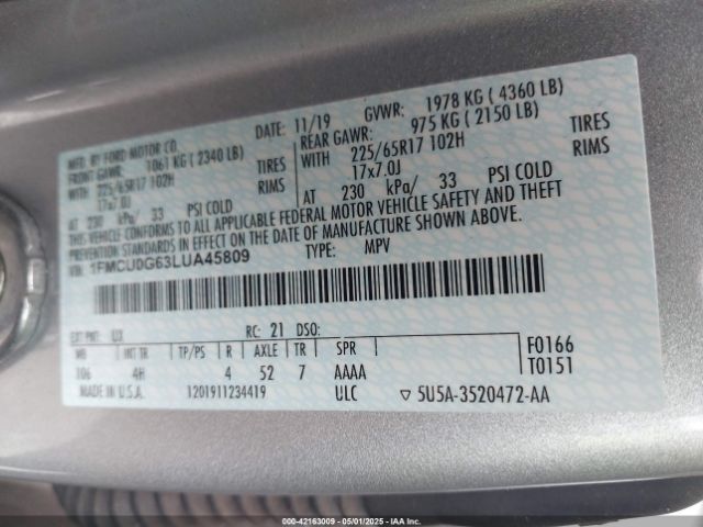 2020 FORD ESCAPE 1FMCU0G63LUA45809 Photo 8