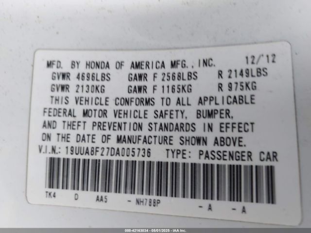2013 ACURA TL 19UUA8F27DA005736 Photo 8