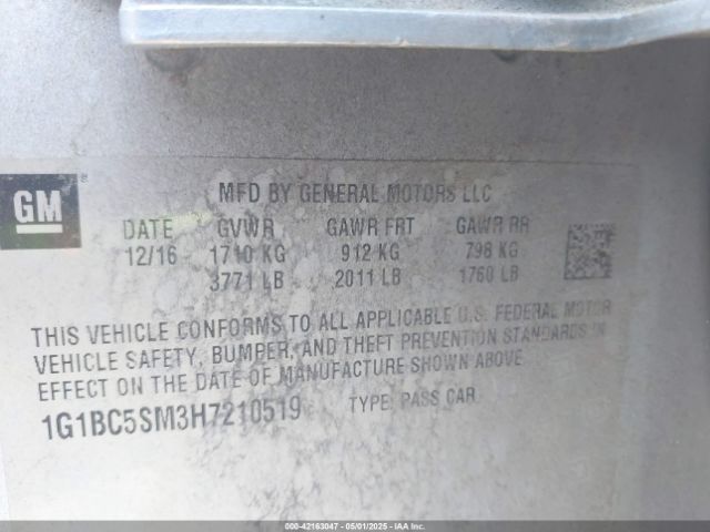 1G1BC5SM3H7210519 Chevrolet Cruze Ls Auto