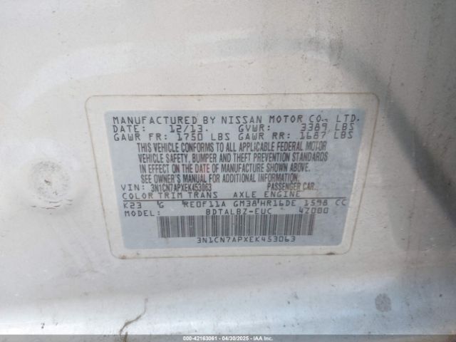 3N1CN7APXEK453063 Nissan Versa 1.6 S/1.6 S+/1.6 Sl/1.6 Sv