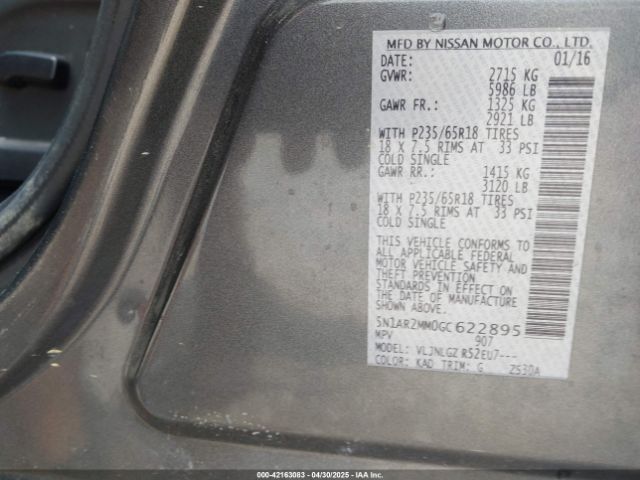 5N1AR2MM0GC622895 Nissan Pathfinder Sl