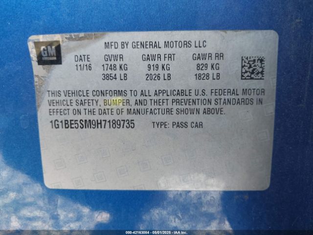 1G1BE5SM9H7189735 Chevrolet Cruze Lt Auto