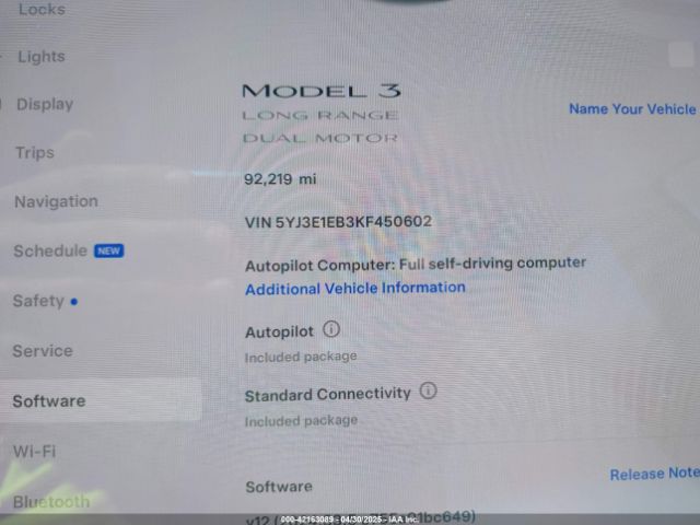 5YJ3E1EB3KF450602 Tesla MODEL 3