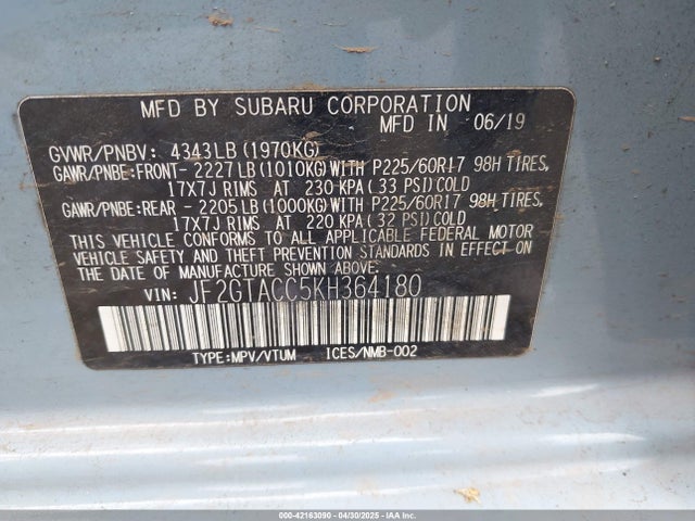 Subaru naturally aspirated 2019 JF2GTACC5KH364180 Image 9