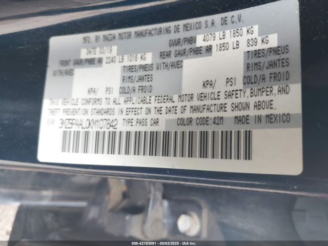 3MZBPAAL0KM107842 Mazda Mazda3 Select Package