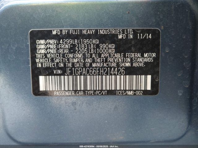 JF1GPAC66FH214426 Subaru Impreza 2.0i Premium