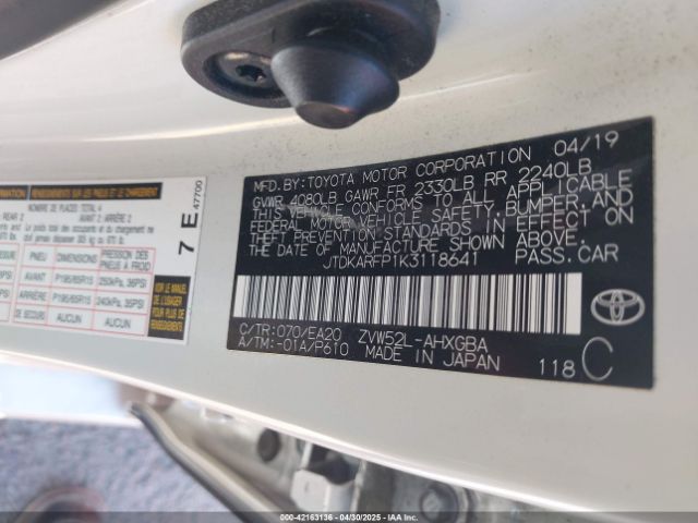JTDKARFP1K3118641 Toyota 2zr-fxe+1nm