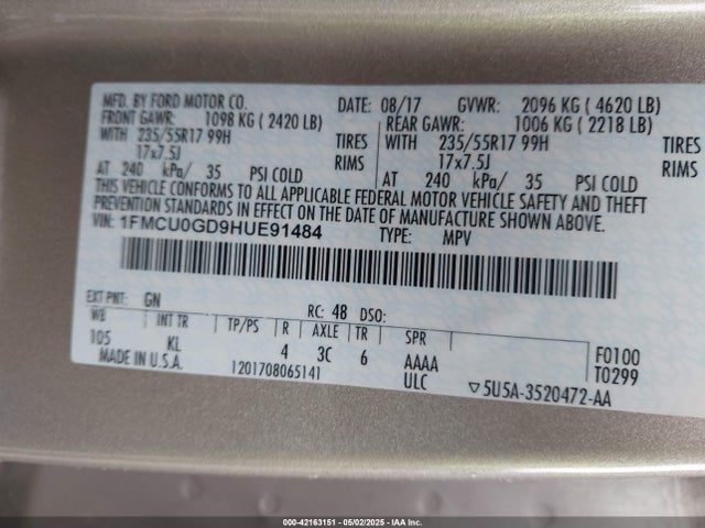 1FMCU0GD9HUE91484 Ford ESCAPE SE