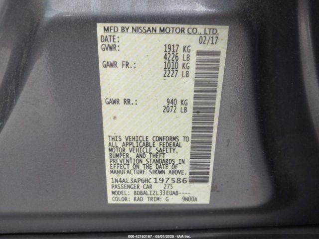 1N4AL3AP6HC197586 Nissan Altima 2.5 Sv