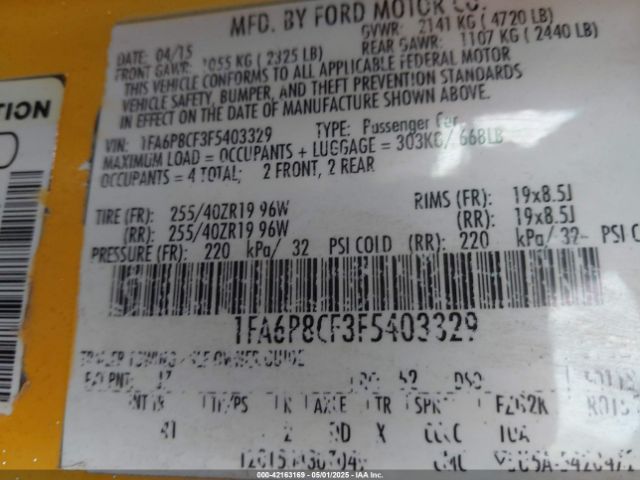 2015 FORD MUSTANG 1FA6P8CF3F5403329 Photo 8