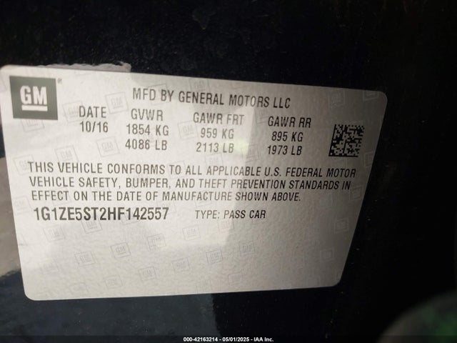 1G1ZE5ST2HF142557 Chevrolet MALIBU 1LT