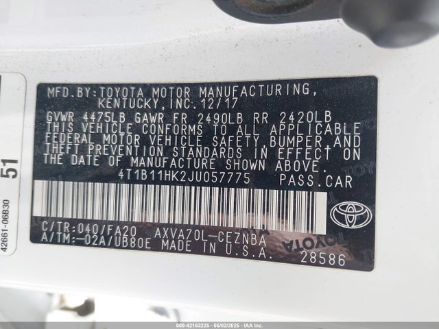 4T1B11HK2JU057775 Toyota CAMRY LE