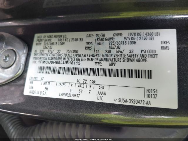 2020 FORD ESCAPE 1FMCU0H69LUB18115 Photo 8