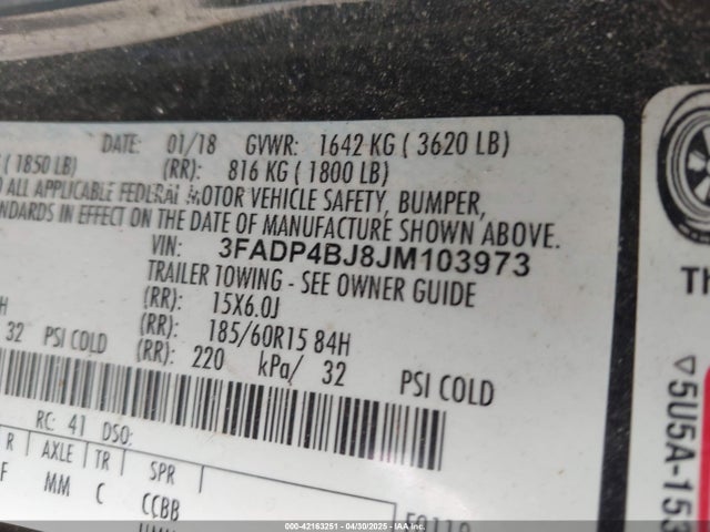 3FADP4BJ8JM103973 Ford FIESTA SE