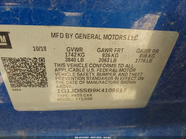 1G1JD5SB9K4109517 Chevrolet Sonic Lt Auto