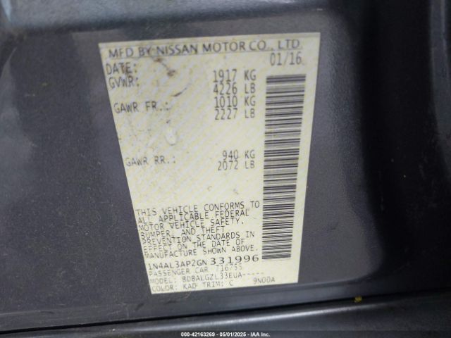 1N4AL3AP2GN331996 Nissan Altima 2.5/2.5 S/2.5 Sl/2.5 Sr/2.5 Sv