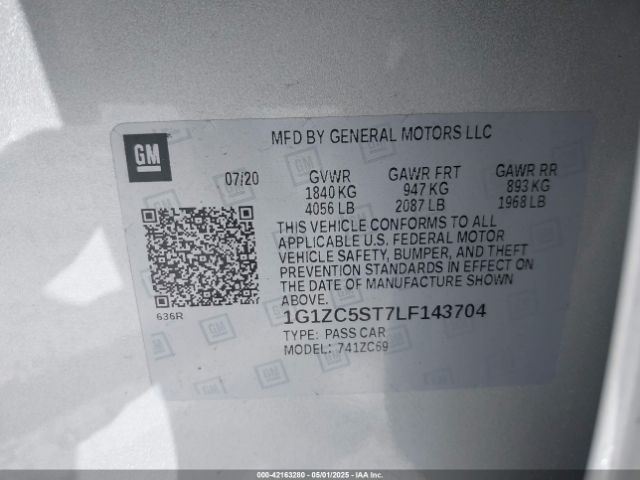1G1ZC5ST7LF143704 Chevrolet Malibu Fwd 1fl