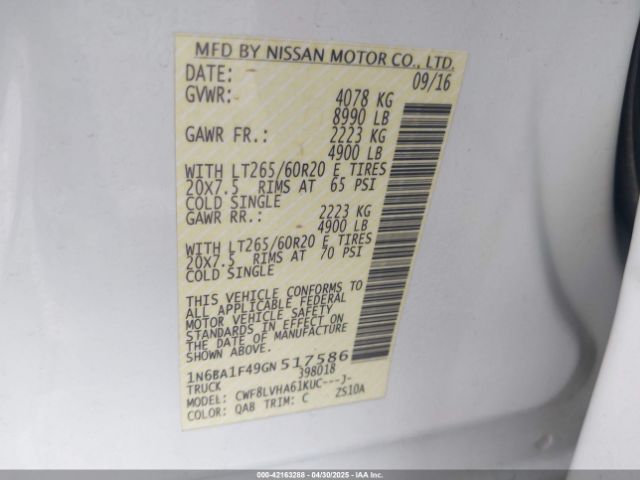 1N6BA1F49GN517586 Nissan Titan Xd Sl Diesel