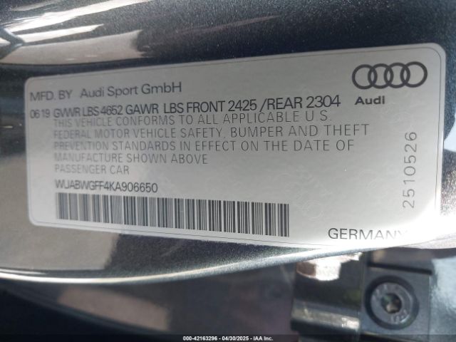 2019 AUDI RS 3 WUABWGFF4KA906650 Photo 8