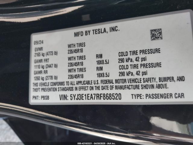 2024 TESLA MODEL 3 5YJ3E1EA7RF868520 Photo 8