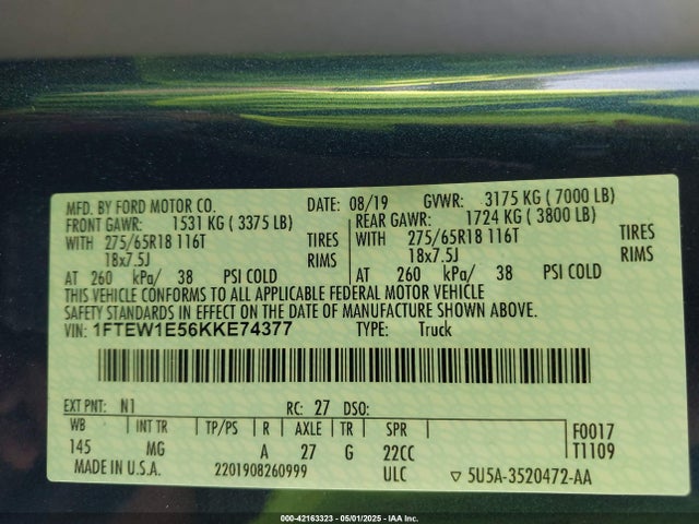 1FTEW1E56KKE74377 Ford F-150 Xlt