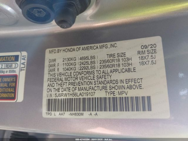 5J6RW1H56LA019107 Honda Cr-v 2wd Ex