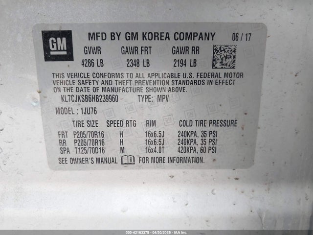 KL7CJKSB6HB239960 Chevrolet luv - mfi, vvt: variable valve timing, e85 max, alum