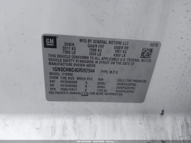1GNSCHKC4GR287944 Chevrolet Suburban Lt