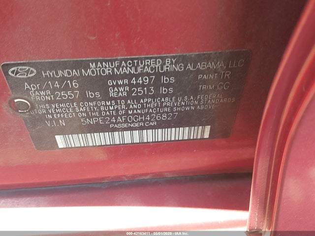 5NPE24AF0GH426827 Hyundai SONATA SE
