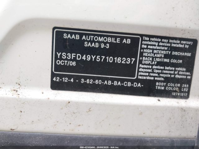 2007 SAAB 9-3 YS3FD49Y571016237 Photo 8