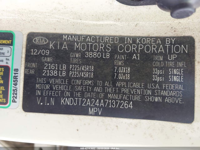 42163602 :رقم المزاد ، KNDJT2A24A7137264 vin ، 2010 Kia Soul ! مزاد بيع